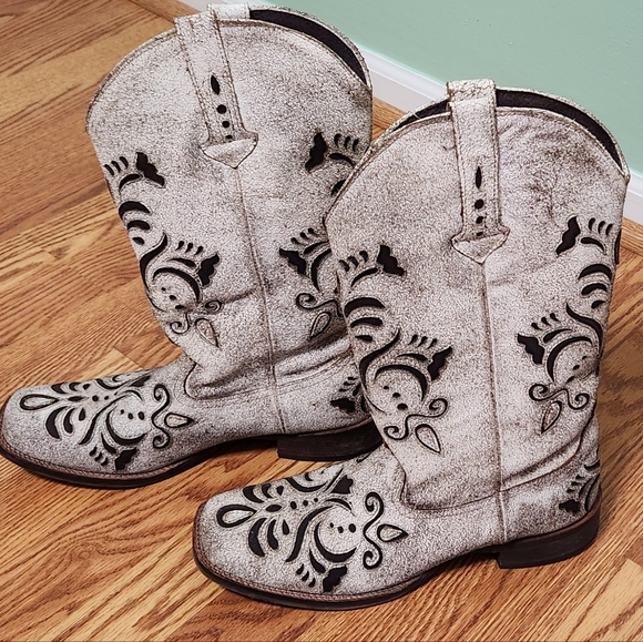 Roper Women's Boots - Cream and Brown, Sz 9.5 - Picture 3 of 12